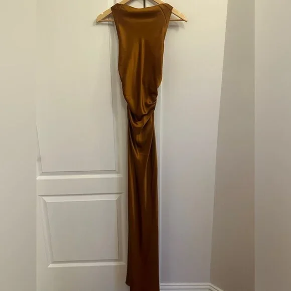 NEW Reformation Anaiis Silk Maxi Long Dress in Copper Brown | size 2 - Picture 6 of 11